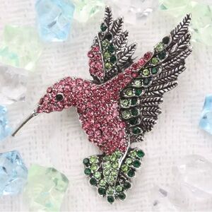 Sparkling Pink and Green Hummingbird Brooch